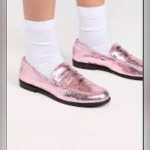 Free People Contrast Stitch Pink Penny Loafer Size 9 NWOB